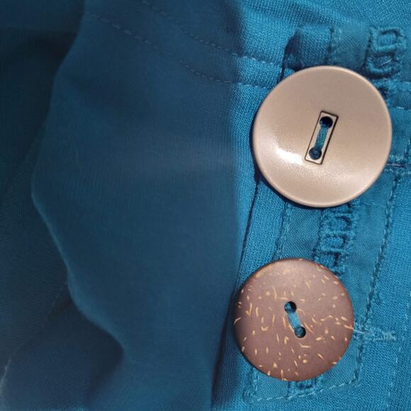Soft Surroundings Callie Top Blue Turquoise Artsy Buttons Tunic Pullover Medium - Picture 11 of 13